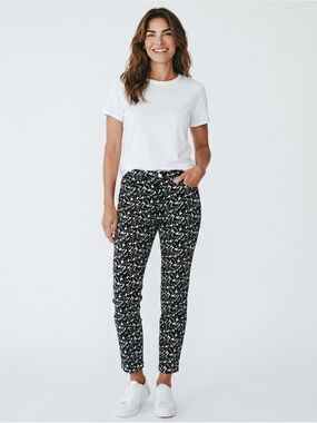 DKNYC Black & White Leaf Print Slim Fit Tapered Stretch Ankle Pants Size 6